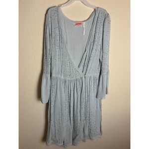 Free People Winter Solstice Light Blue Beaded Embellished Front Wrap Dress Sz 12